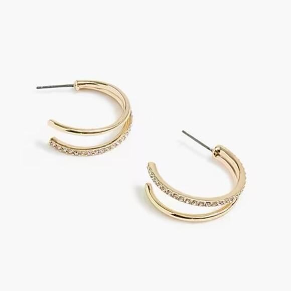 J Crew NWT Gold Crystal Pave Double Hoop Earrings - Picture 1 of 6